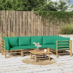 Set Salotto da Giardino 6pz con Cuscini Verdi Bambù