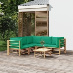 Set Salotto da Giardino 6pz con Cuscini Verdi Bambù