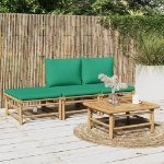 Set Salotto da Giardino 4pz con Cuscini Verdi Bambù