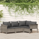 Set Divani da Giardino 4 pz con Cuscini in Polyrattan Grigio