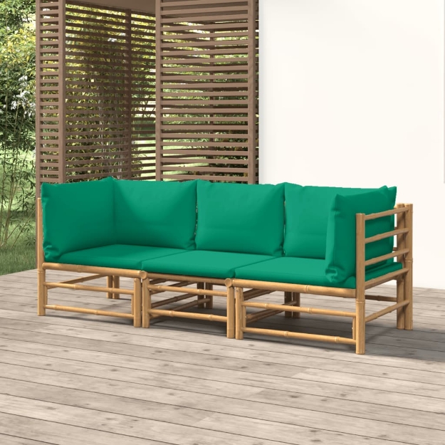 Set Salotto da Giardino 3pz con Cuscini Verdi Bambù