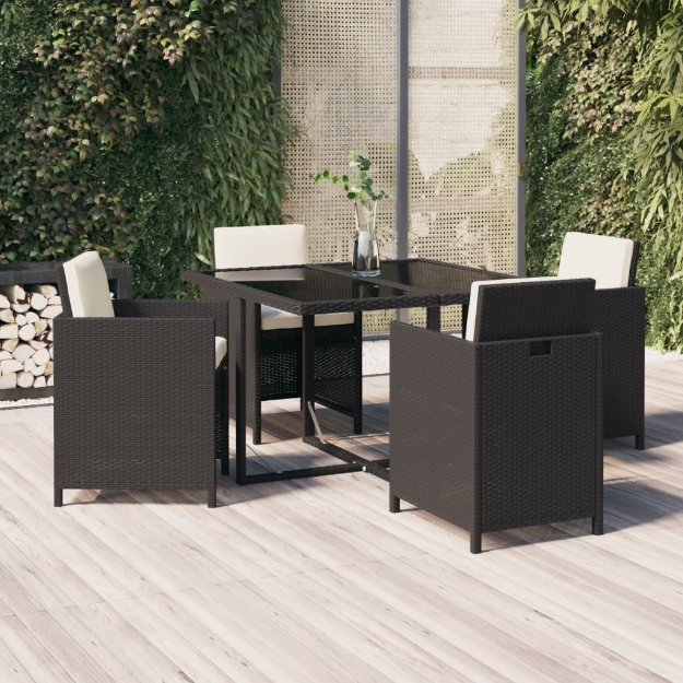 Set da Pranzo per Giardino 5 pz con Cuscini in Polyrattan Nero