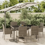 Set da Pranzo da Giardino 7 pz con Cuscini in Polyrattan Grigio