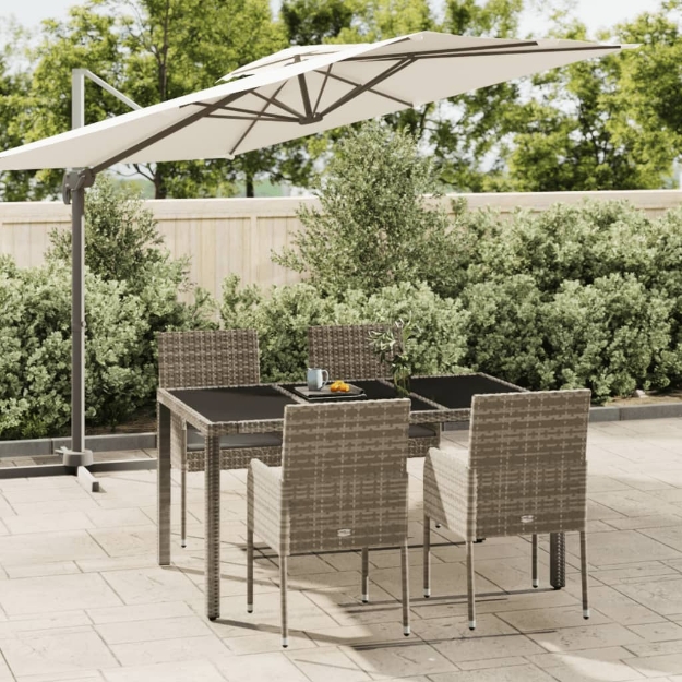 Set da Pranzo da Giardino 5 pz con Cuscini in Polyrattan Grigio