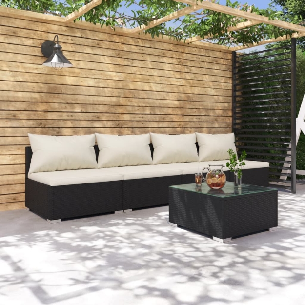 Set Divani da Giardino con Cuscini 5 pz in Polyrattan Nero