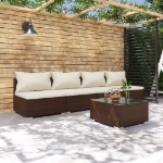 Set Divani da Giardino 5 pz con Cuscini in Polyrattan Marrone