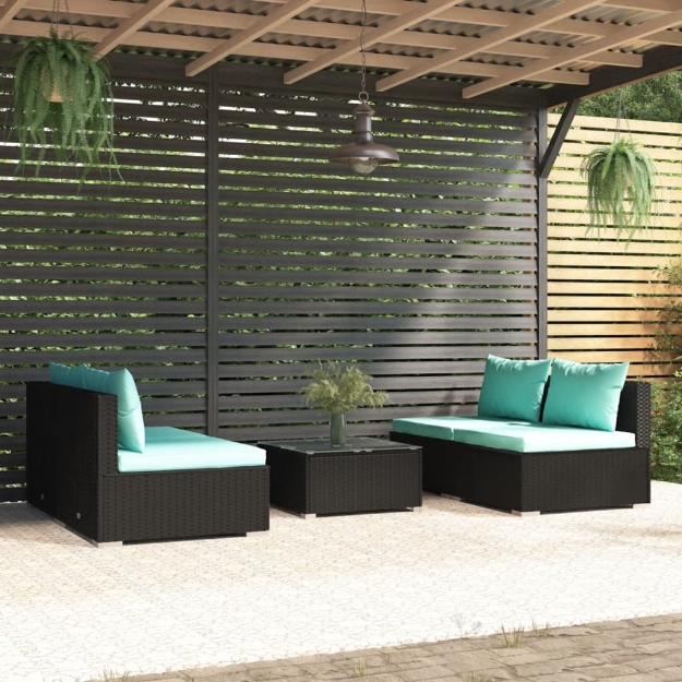 Set Divani da Giardino 5 pz con Cuscini in Polyrattan Nero