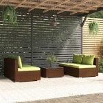 Set da Giardino 5 pz con Cuscini in Polyrattan Marrone