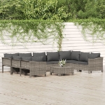 Set Divani da Giardino 10 pz con Cuscini in Polyrattan Grigio