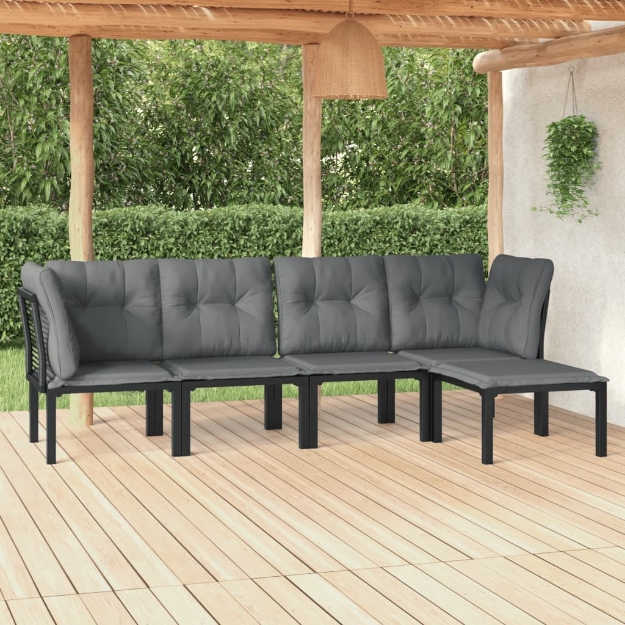 Set Salotto da Giardino 5 pz Nero e Grigio in Polyrattan