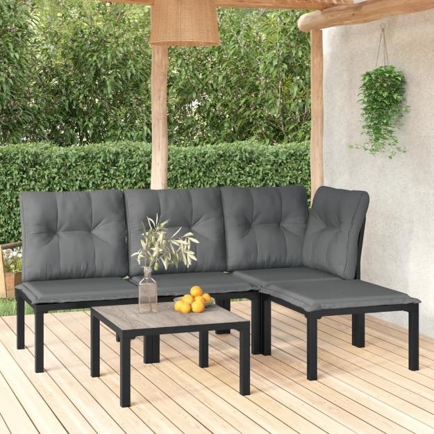 Set Salotto da Giardino 5 pz Nero e Grigio in Polyrattan