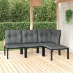 Set Salotto da Giardino 4 pz Nero e Grigio in Polyrattan