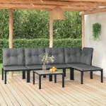 Set Salotto da Giardino 6 pz in Polyrattan Nero e Grigio