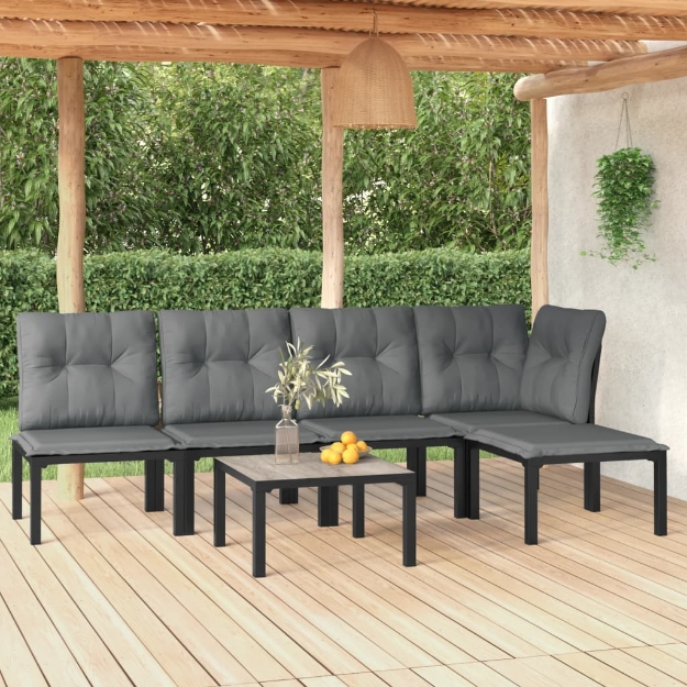 Set Salotto da Giardino 6 pz in Polyrattan Nero e Grigio