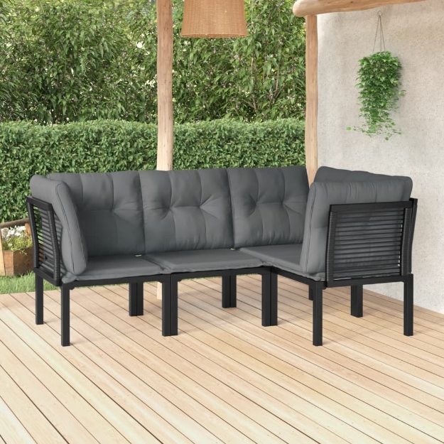 Set Salotto da Giardino 4 pz Nero e Grigio in Polyrattan