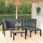 Set Salotto da Giardino 5 pz Nero e Grigio in Polyrattan