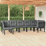 Set Salotto da Giardino 7 pz Nero e Grigio in Polyrattan