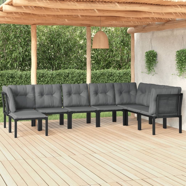 Set Salotto da Giardino 7 pz Nero e Grigio in Polyrattan