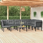 Set Salotto da Giardino 8 pz Nero e Grigio in Polyrattan