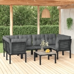 Set Salotto da Giardino 7 pz Nero e Grigio in Polyrattan