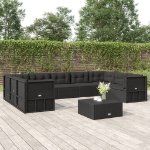 Set Salotto da Giardino con Cuscini 9pz Nero in Polyrattan