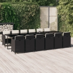 Set da Pranzo per Giardino 13 pz con Cuscini in Polyrattan Nero