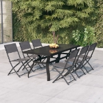 Set da Pranzo per Giardino 7 pz Grigio e Nero