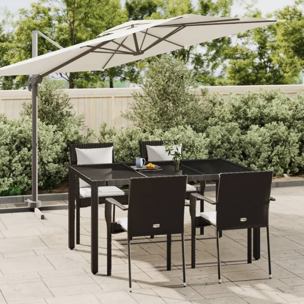 Set da Pranzo da Giardino 5 pz Nero con Cuscini in Polyrattan