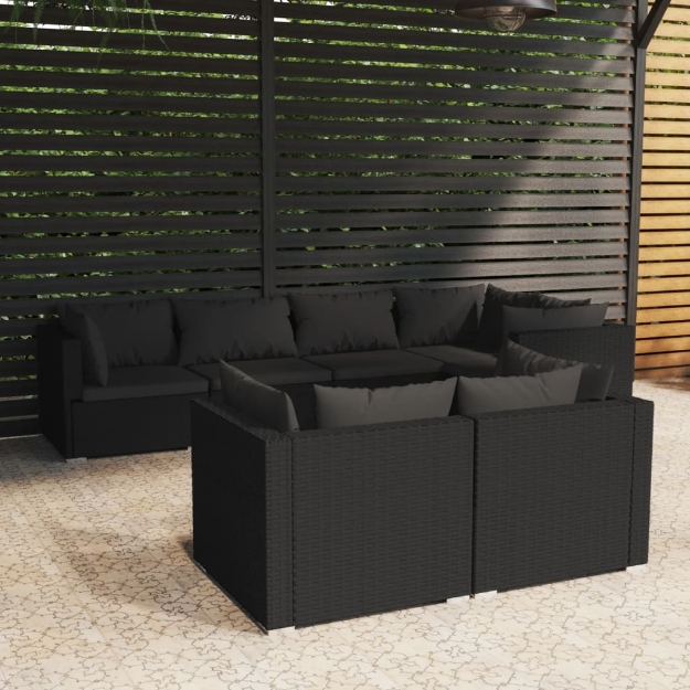 Set Divani da Giardino 7 pz con Cuscini in Polyrattan Nero