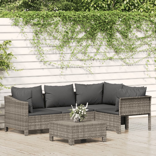 Set Divani da Giardino 5 pz con Cuscini in Polyrattan Grigio