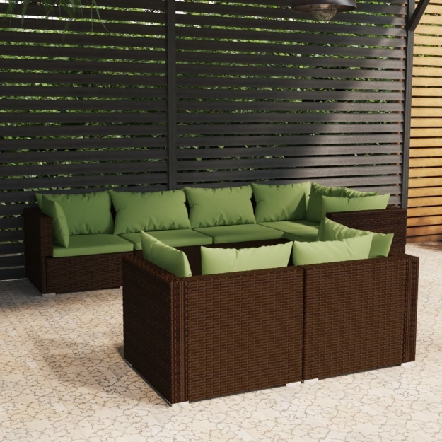 Set Divani da Giardino 7 pz con Cuscini in Polyrattan Marrone