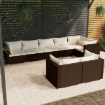 Set Divani da Giardino 8 pz con Cuscini in Polyrattan Marrone