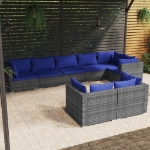 Set Divani da Giardino 8 pz con Cuscini in Polyrattan Grigio