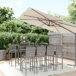 Set Bar da Giardino 9 pz con Cuscini in Polyrattan Grigio