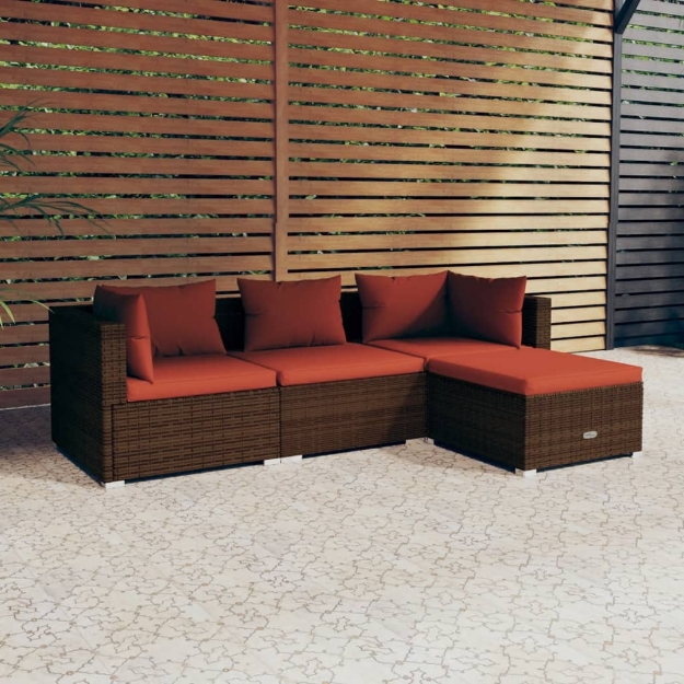 Set Divani da Giardino 4 pz con Cuscini in Polyrattan Marrone