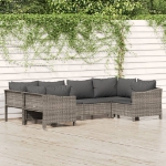 Set Divani da Giardino 6 pz con Cuscini in Polyrattan Grigio