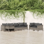 Set Divani da Giardino 7 pz con Cuscini in Polyrattan Grigio