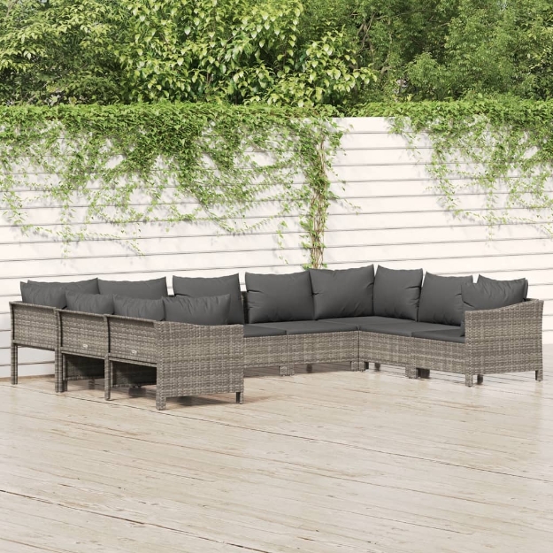 Set Divani da Giardino 9 pz con Cuscini in Polyrattan Grigio