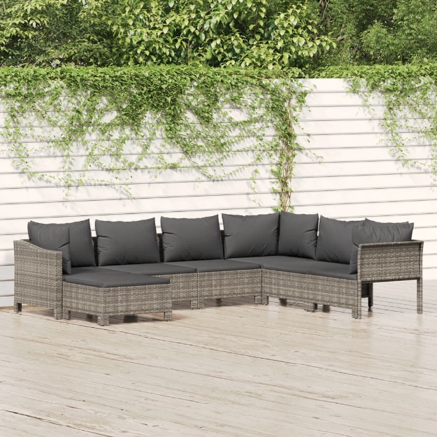 Set Divani da Giardino 7 pz con Cuscini in Polyrattan Grigio