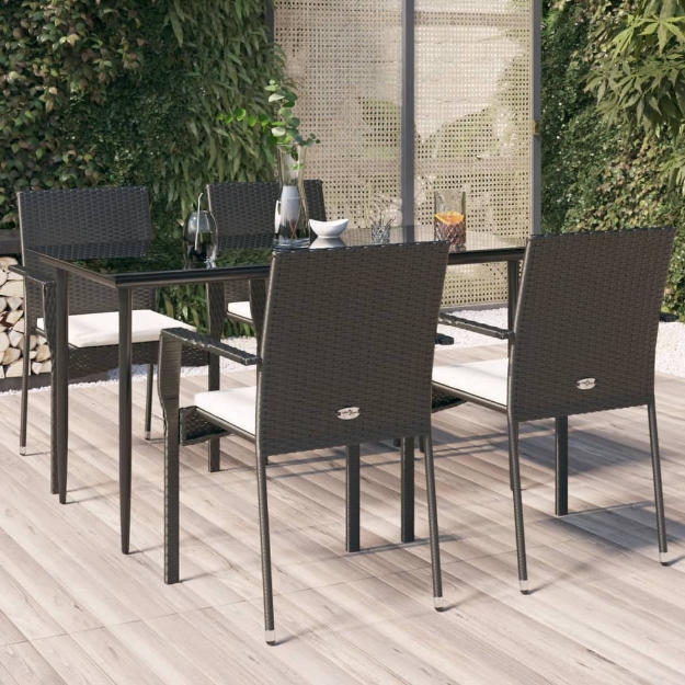 Set da Pranzo da Giardino 5 pz Nero con Cuscini in Polyrattan