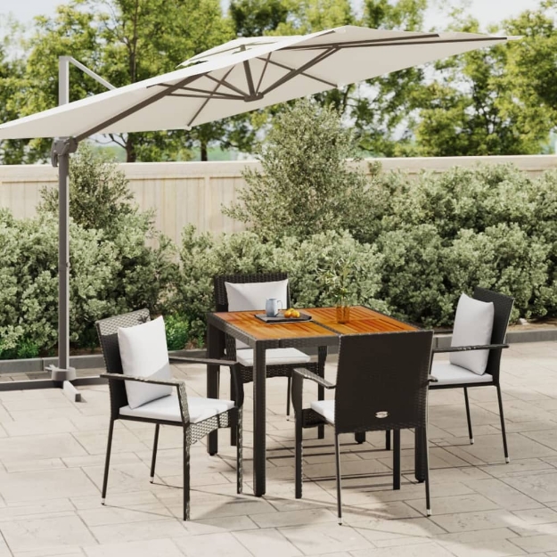 Set da Pranzo da Giardino 5 pz Nero con Cuscini in Polyrattan