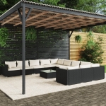 Set Divani da Giardino 12 pz con Cuscini in Polyrattan Nero