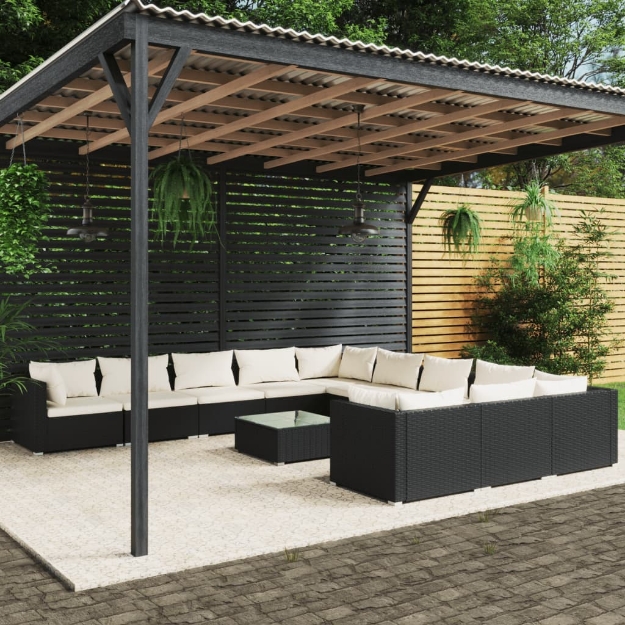 Set Divani da Giardino 12 pz con Cuscini in Polyrattan Nero