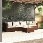 Set Divani da Giardino 5 pz con Cuscini in Polyrattan Marrone