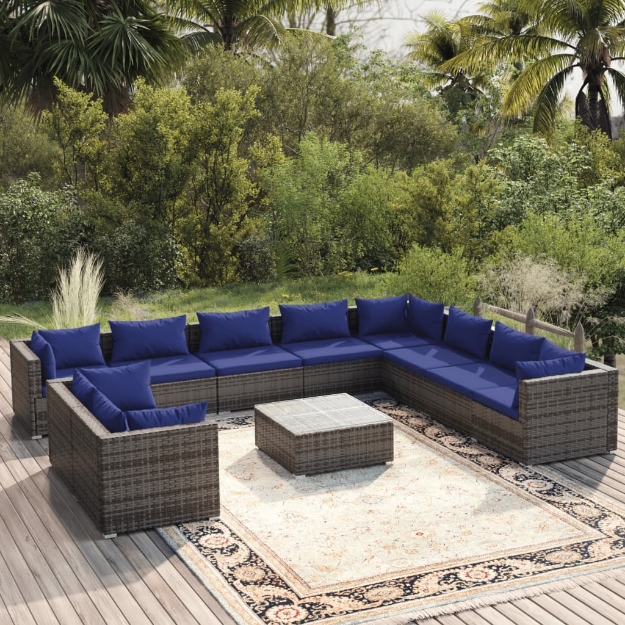 Set Divani da Giardino 11 pz con Cuscini in Polyrattan Grigio