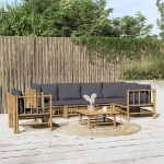 Set Salotto da Giardino 7pz con Cuscini Grigio Scuro Bambù