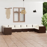 Set Divani da Giardino 10 pz con Cuscini in Polyrattan Marrone