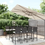 Set Bar da Giardino 9 pz con Cuscini in Polyrattan Nero