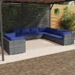 Set Divani da Giardino 9 pz con Cuscini in Polyrattan Grigio