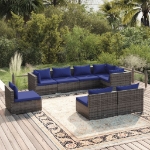 Set Divani da Giardino 8 pz con Cuscini in Polyrattan Grigio